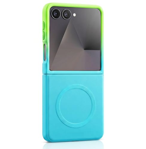 Image of amazon basics Gradient Mag-Safe Case for Samsung Galaxy Z Flip 7 5G | Soft Silicone Shockproof Cover with Camera Protection | Slim Lightweight Design | Smooth Touch & Durable - Green & Blue
