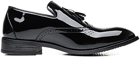 Santimon Men's Wingtip Tassel Slip On Loafers Brogue Patent Leather Lined Dress Casual Breathable Formal Shoes Black 9.5 US | Image 2
