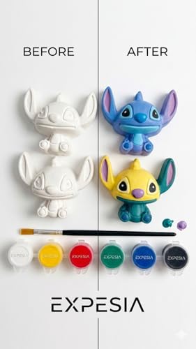 Image of EXPESIA DIY Paint Your Own Cute Character Figurines Kit for Kids, 4 Plaster Figurines with 6 Paint Colours & Brush, Creative Art & Craft Activity Set, Ages 4+ (CAroon)