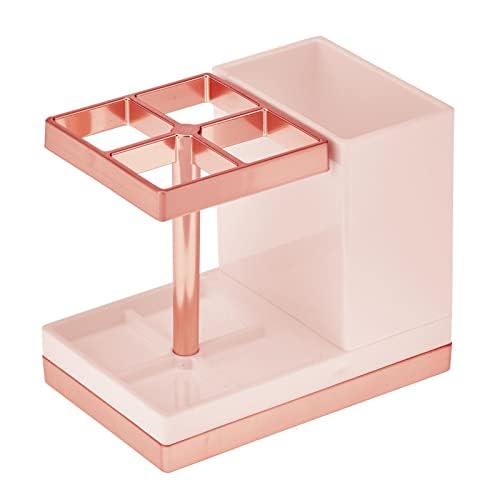mDesign Plastic Toothbrush and Toothpaste Storage Organizer Holder - Home Decor for Bathroom Countertop - Holds Toiletries and Beauty Accessories - Lumiere Collection Light Pink/Rose Gold