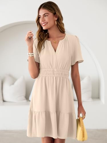 Image of Simplee Womens Casual Summer Dresses 2026 V Neck Short Sleeve Empire Waist Flowy A Line Ruffle Tiered Mini Sundress