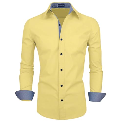 Image of Zombom Men's Solid Cotton Blend Regular Fit Full Sleeve Collared Neck Casual Shirt for Men