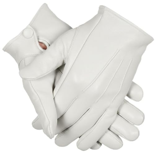 Men's Dress Leather Gloves (White, Large)