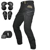 QIYUANT Pantalones Cargo de Moto Hombre con Cinturón Resistencia Desgarro Resistente al Agua Casual Vintage Mujer Pantalón de Motorista con Protecciones Removibles Mejoradas (Negro, XL)