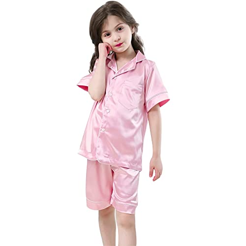 Pajamas for Girl Little Baby Girls Boys Pajamas Set Satin Silk Kids Short Sleeves Sleepwear Pjs 6t Girls Robes2