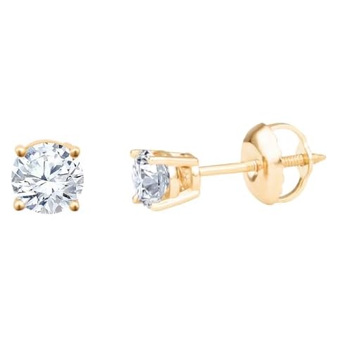 Diamond Stud Earrings 1/2 cttw 14kt Yellow Gold JK Color I2 Clarity Screw Backs Cover