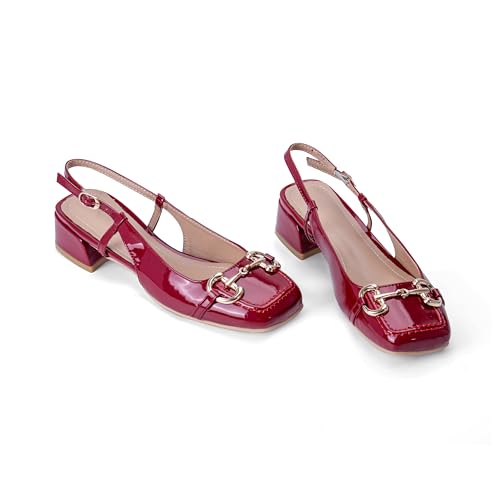 Image of Slingback Mary Jane Heels for Women Low Block Heel Closed Square Toe Pump Shoes Heels Classic Daily Office Dressy Shoes