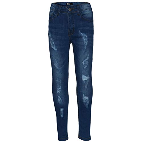 Boys Stretchy Jeans Kids Ripped Mid Blue Denim Skinny Pants Jeans Trousers 5-13-14Y