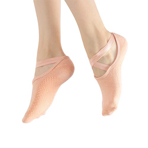 Laiiqi 2 Pares de Calcetines de Barra, Calcetines Antideslizantes de Ballet para Pilates Transpirables absorbentes de Choque para Mujeres, Calcetines Deportivos de Fitness, Calcetines de Yoga, Rosa Cover