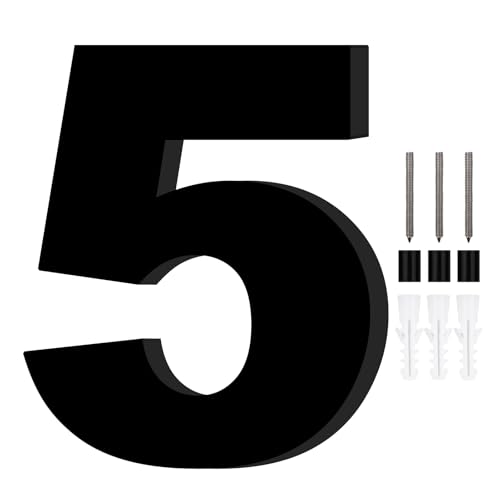 Números Casa Exterior,Numeros para Casa Exterior,Aspecto Flotante,Altura 20 cm/7.87 Pulgadas,Espesor 1 cm/0.39 Pulgadas,Acrílico de Calidad,Resistente al Viento y a la Lluvia,Negro (Numero 5)