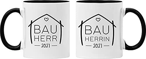 Tasse Bauherr Bauherrin 2025, 2026, Eigenheim, Richtfest, Einzug, Baustelle, Geburtstagsgeschenk, Traumhaus, Hausbau, neues Zuhause, Geschenkidee, Geschenk Männer,Frauen (Schwarz)