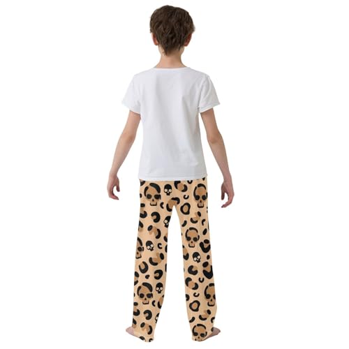 ZZXXB Skull Leopard Print Boys Long Pants Soft Trousers Elastic Waist Kids Lounge Bottoms with Pockets S-XL3