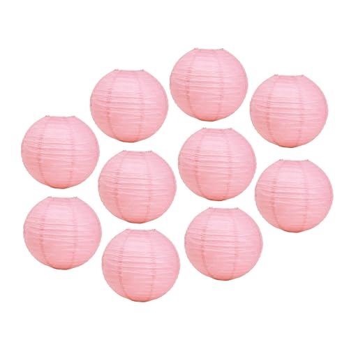 Image of Mudra Crafts 12 Inch Round Chinese Blush Paper Lanterns Hanging Decor | 10 PCs, Reusable, Indoor Outdoor Decorative Lamp Shade, for Ceiling, Wedding, Shower, Party, Festival, Home Decoration