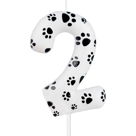 FUNCANDLE White Dog Paw Print Birthday Candles Number 2,Happy Birthday Candle,Dog Paw Toppers Candles for Pet Puppy Cat Party,Decorations for Boys and Girls 2nd Birthday Party Supplies Cover