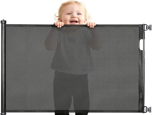 Barrière de sécurité rétractable pour Enfants, barrière de sécurité rétractable pour escaliers et Portes, Ouverture d'une Seule Main, Installation...