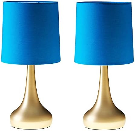 MiniSun Pair of Modern Chrome Teardrop Touch Bed Side Table Lamps with Black Fabric Shades