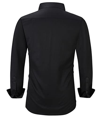 Men Dress Shirt Long Sleeves Business Casual Button-Down Shirt Regular Fit For Formal Shirts Classic With Pockets (Small, Twill Black) #TOP1