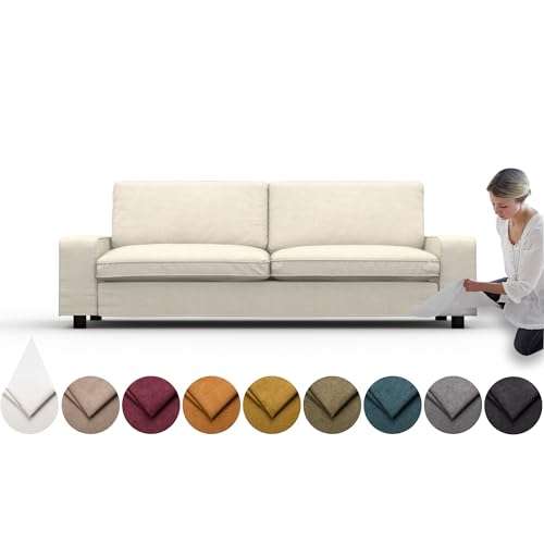 comfortly Funda para sofá Kivik de 3 plazas, funda de repuesto, funda resistente de 7 piezas, tela suave y duradera, lavable, fácil de limpiar y reemplazar (corona, marfil)