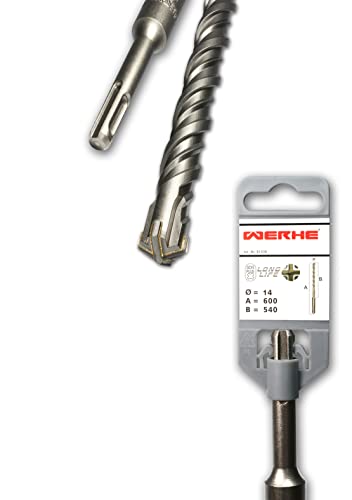 WERHE Profi SDS Plus Concrete Drill 14 x 600 mm Hammer Drill Stone Drill Concrete Drill, SDS Plus 14x600