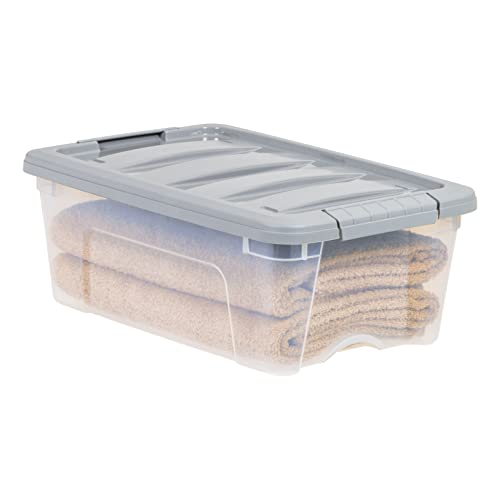 Image of Amazon Basics Plastic Storage Containers with Secure Latching Lids, Stackable Organization Bins, Clear /Grey, 12 Quart, Set of 6