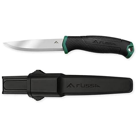 FLISSA Bushcraft Knife, Fixed Blade Knife with Nylon Sheath, Stainless Steel Blade, Ideal for Camping, Backpacking, Fishing, Hiking or Survival, 4 Inch Cover