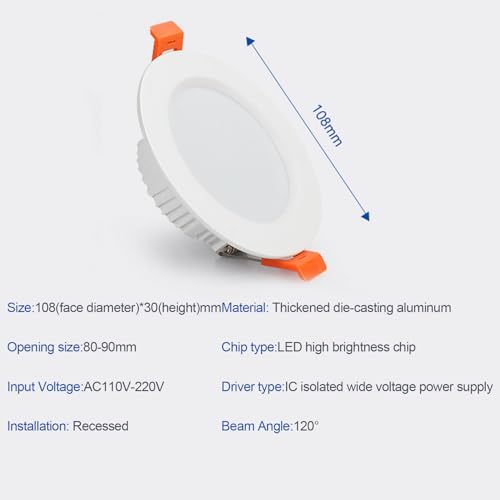 7W LED Recessed Ceiling Spotlights, 6000K Cold White Ultra Slim Panel Light, Cut Φ80-90mm, AC110-240V Round Downlights for Living Room Office, 20 Pack