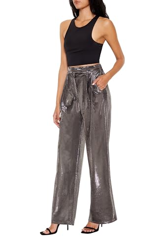 Forever 21 Women's Metallic High-Rise Wide-Leg Pants3