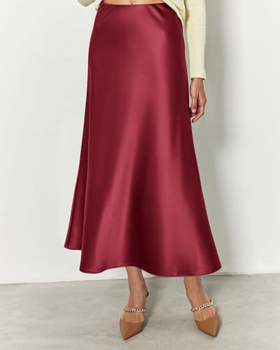 Image of BTFBM 2026 Summer Womens Skirts Silk Elegant High Waist Flowy Long Satin A-Line Midi Skirt Cocktail Wedding Party