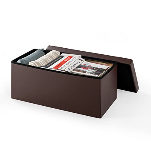 Otto & Ben Folding Box Chest With Memory Foam Seat Tufted Faux Leather Trunk Bedroom Ottomans Bench Foot Rest Stool, 30 Inch, Brown #TOP4