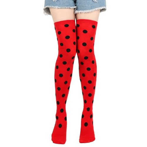 Image of Violet Mist Thigh High Socks for Women Novelty Polka Dot Over the Knee High Socks Black Funny Extra Long Sock Thigh Highs
