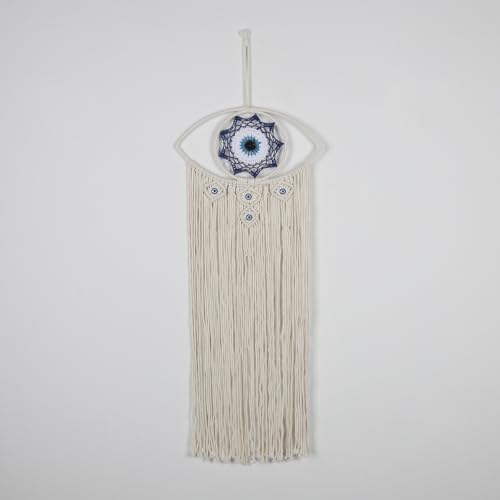 DEOSEISU Home Decor Boho Dreamcatcher Macrame Evil Eye Wall Hanging Decoration,Wonderful Sleep Cotton Cord (Beige)