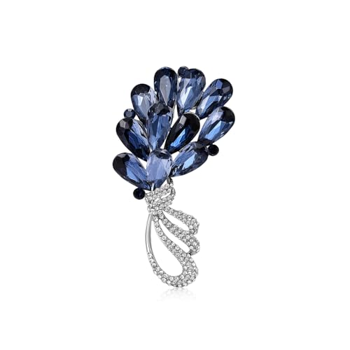 Image of Rhinestone Brooch Pin for Women Elegant Crystal Flower Bouquet Brooches Lapel Pin Wedding Party Dress Accessories for Wife Mom Birthday Gifts