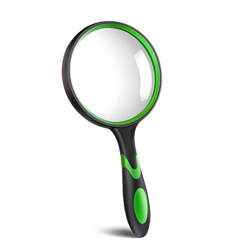 EVINYEP 5X Magnifying Glass Handheld Reading Magnifier for Seniors - 100MM Real Glass Magnifying Lens for Book, Newspaper Reading, Insect and Hobby Observation, Science(Green)