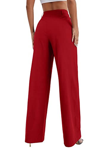 SweatyRocks Women's Casual Wide Leg High Waisted Button Down Straight Long Trousers Pants2