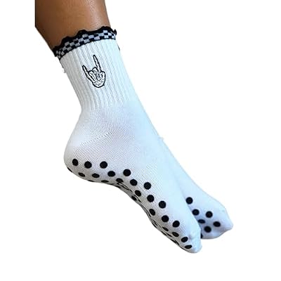Non-Slip Pilates Socks with Grips for Women | Cute Grip Socks for Yoga Ballet Barefoot Workout | Design Anti Skid Athletic Socks | Set of 1 | Size 5-9 US Womens | Punk Rock Quarter Fit Ruffles