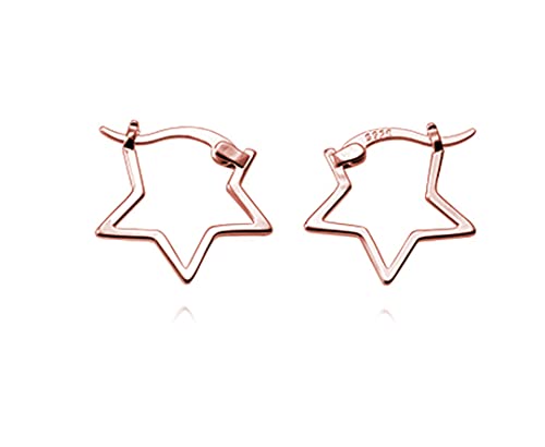 Boucles d'oreilles créoles en argent sterling 925 massif Reffeer avec étoile brillante pour femme