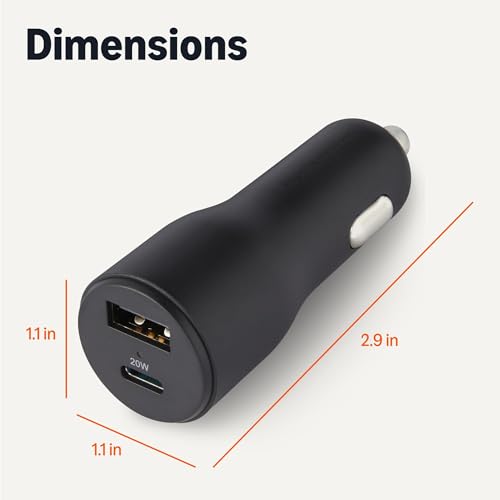 Amazon Basics USB-C Car Charger, 32W Fast Charging Automobile Cell Phone Adapter, Dual-Port (20W USB-C + 12W USB-A) with 3-Ft Cable, Compatible with iPhone, Samsung, iPad & MacBook Air, Black - image 5