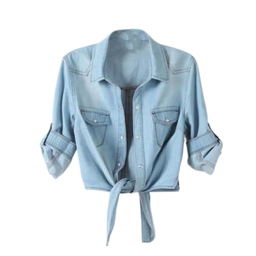 Veste en jean pour femmes ajustée avec manches longues boutonnées style cropped