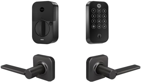 Assure Lock 2 Touch Deadbolt, Black Suede Keyed Smart Entry Door Lock with Valdosta Lever and Wi-Fi Connected Touchscreen Keypad and Fingerprint Scanner for Code Entry, B-YRD420-F-WF1-VL-BSP