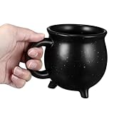 Zerodeko Halloween Witch Brew Cauldron Mug 450ML Ceramic Drinks Serving Mug Black Cauldron Coffee Mug Decorative Drinking Cup Halloween Tabletop Decor