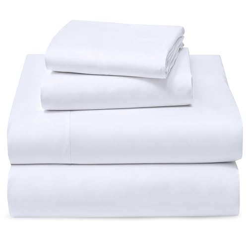 RUVANTI 100% Cotton Full Size Bed Sheets, 4 Pieces, Soft & Breathable Percale Weave Bedding, Deep Pocket 16", Hotel Standard, Crisp Cool Feel, Durable, Perfect Sheet Set Dyed, Milky White