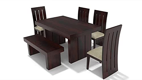 Image of Custom Decor Six Seater Dining Table Set (Brown) (6 Seater Foster with Bench White Off)