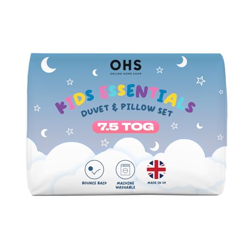 OHS 7.5 Tog Single Duvet and Pillow Set Anti Allergy Soft Kids Single Duvet Cover Set Microfibre Lightweight Summer Duvets Anti Bacterial Hollowfibre Machine Washable White