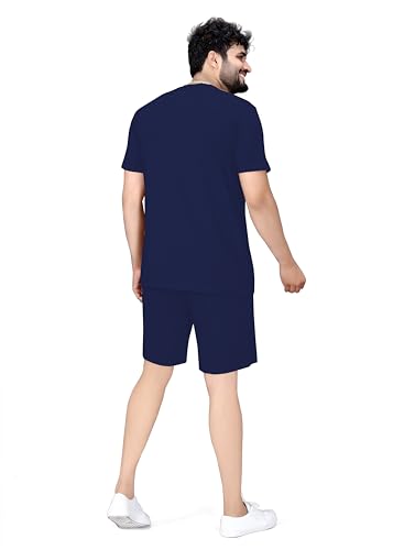 Image of ELLITI Cotton Blend Solid Casual Round Neck Half Sleeve Oversized Co-ord Set Men's, Pyjama Set, Sleepwear Loungewear T-Shirt and Shorts Combo for Men, Night Wear for Men, Night Suit for Men's