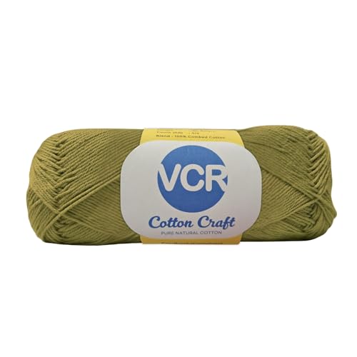 Image of VCR 8Ply Khaki Green Cotton Craft Yarn, 100 Grams Hank, 160 Meters Length, Cotton Combed Ball for Crochet and Knitting, Pack of 1 Yarn, Suitable for DIY Crafts