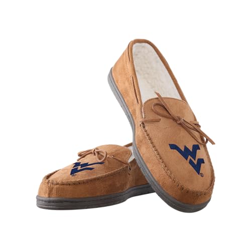 FOCO NCAA West Virginia Mountaineers Mens College Team Logo Moccasin Slippers, Tan, Small (7-8)