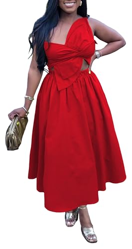 Midi Dresses for Women Casual Summer Sundresses Vacation Outfits Spaghetti Strap Smocked Women Maxi Dress with Pockets