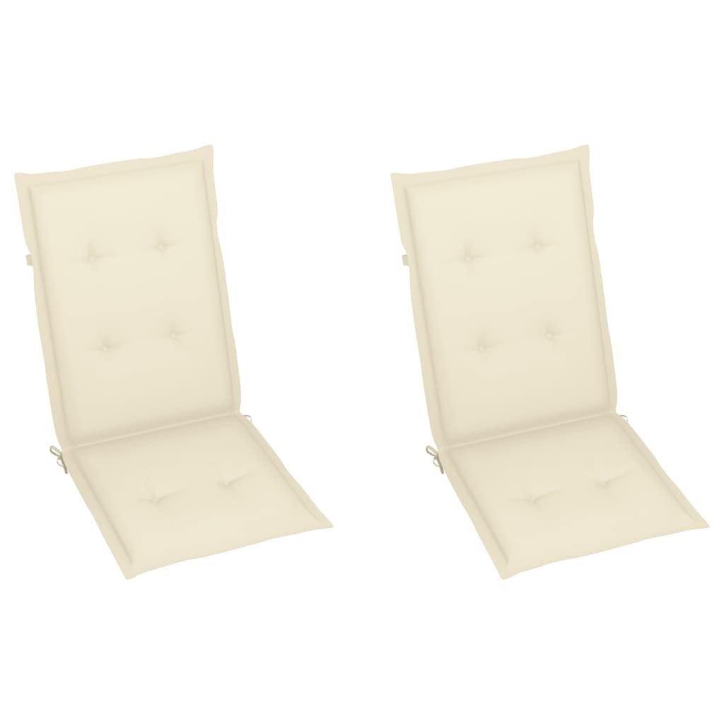 Cuscini per sedia da giardino, 2 pezzi, per sedie a sdraio con schienale alto, design universale, per interni ed esterni, balcone, terrazza, con 2 laccetti, color crema, 120 x 50 x 3 cm