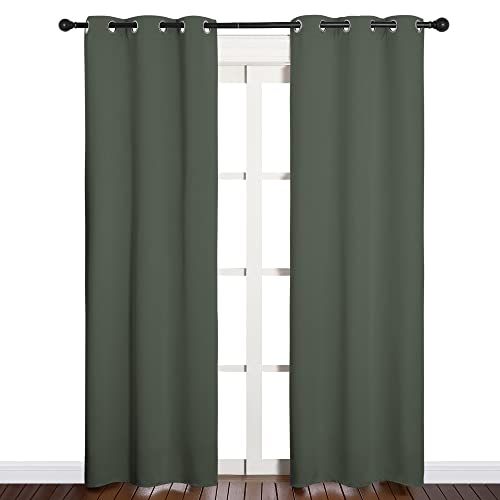Image of NICETOWN Thermal Curtains for Kids Room, Window Treatment Thermal Insulated Solid Grommet Blackout Drape Panels for Bedroom (Dark Mallard, Set of 2, 34 by 84 inches)