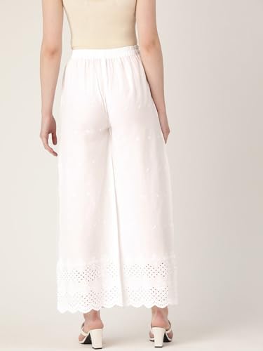 Image of feranoid White Chicken Embroidred Cotton Regular Fit Palazzo